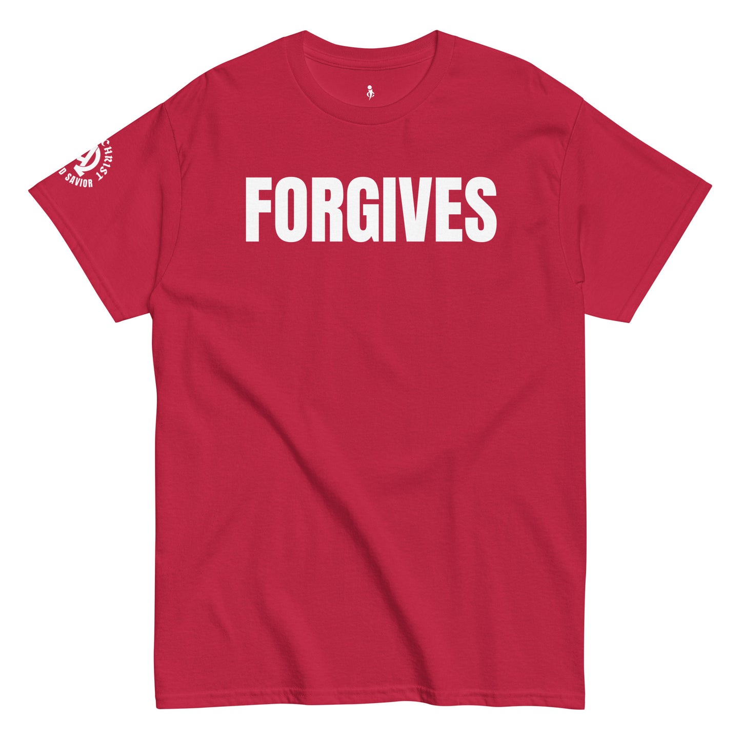FORGIVES TEE dark red front view