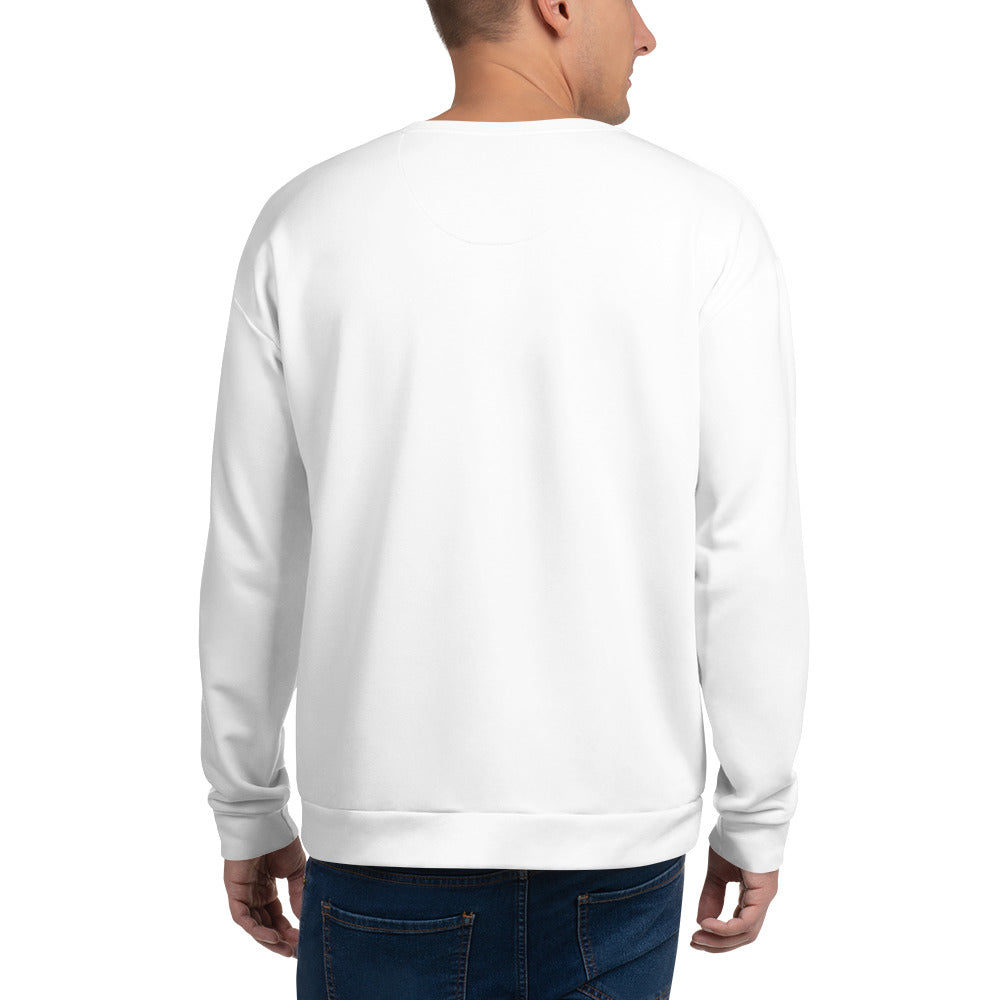 Jesus Christ Three Nails Cross Sweatshirt back view with model - white