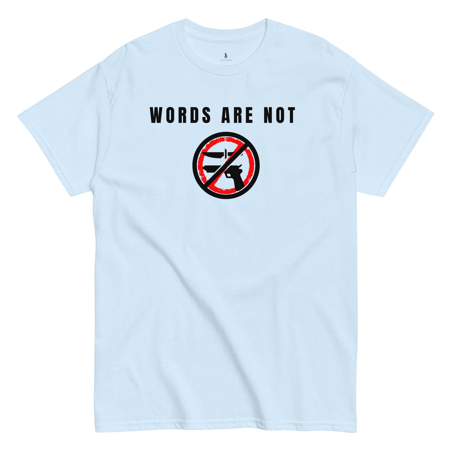 Words Are Not Violence Tee light blue front view