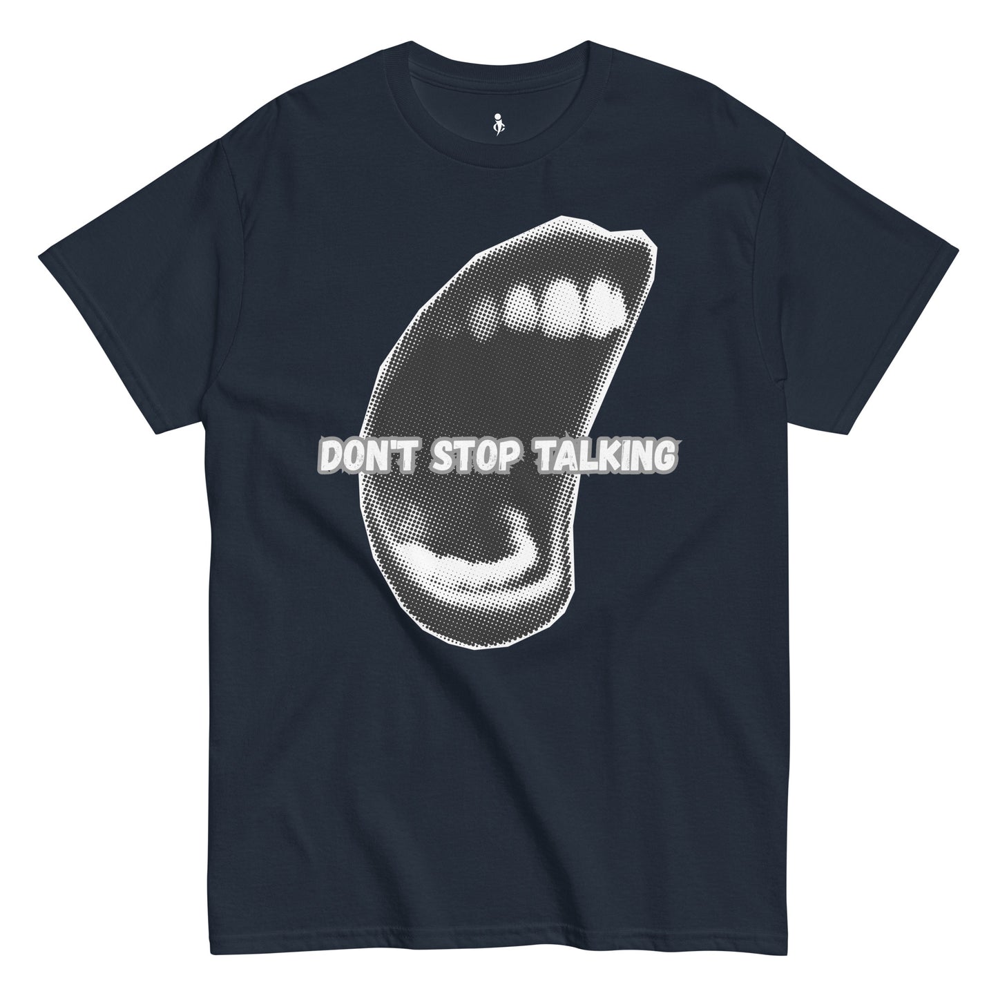 Don’t Stop Talking Tee front view blue
