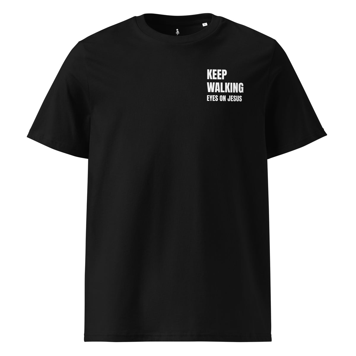 Black t-shirt with 'LOOK ME' text on a white background