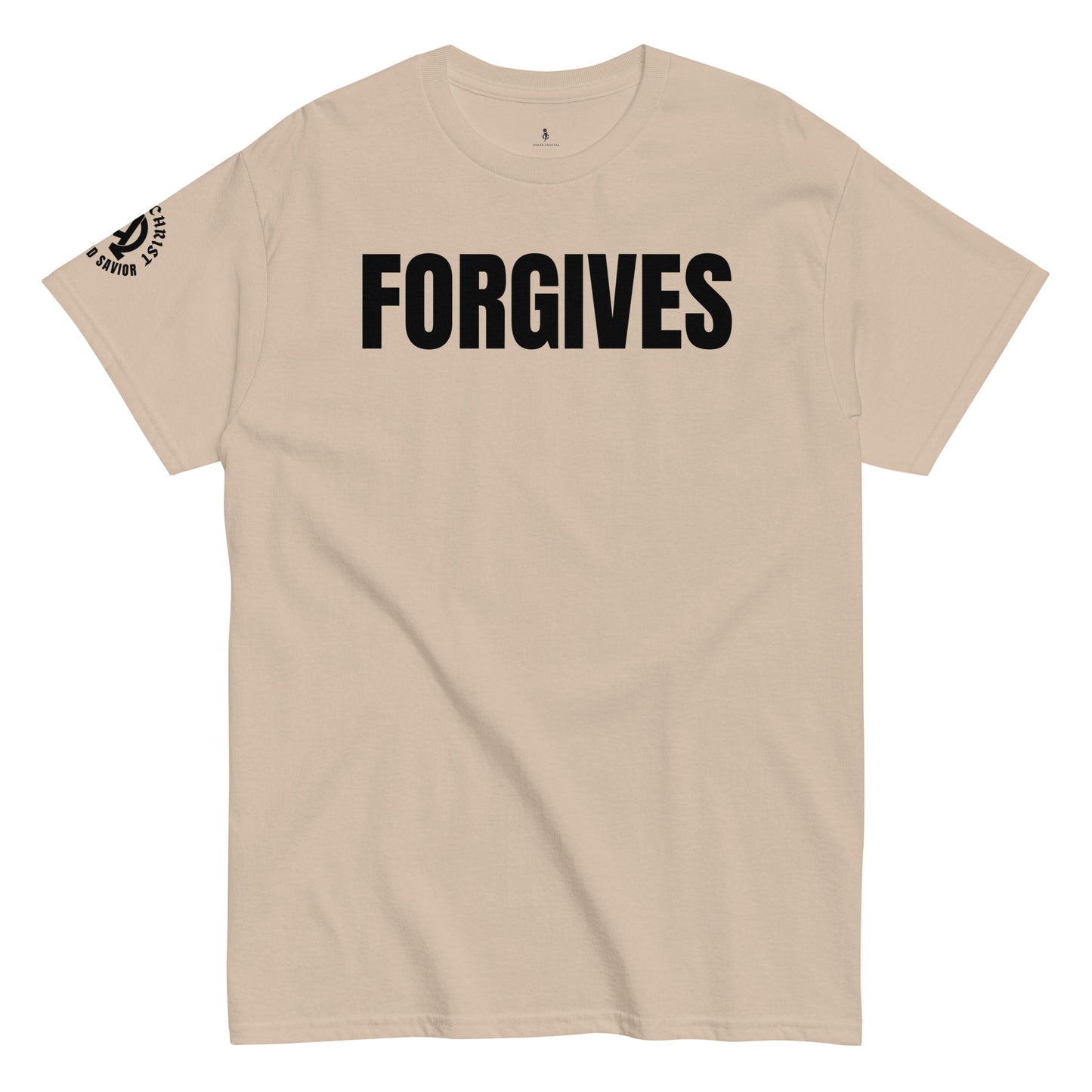 FORGIVES TEE sand view front view 