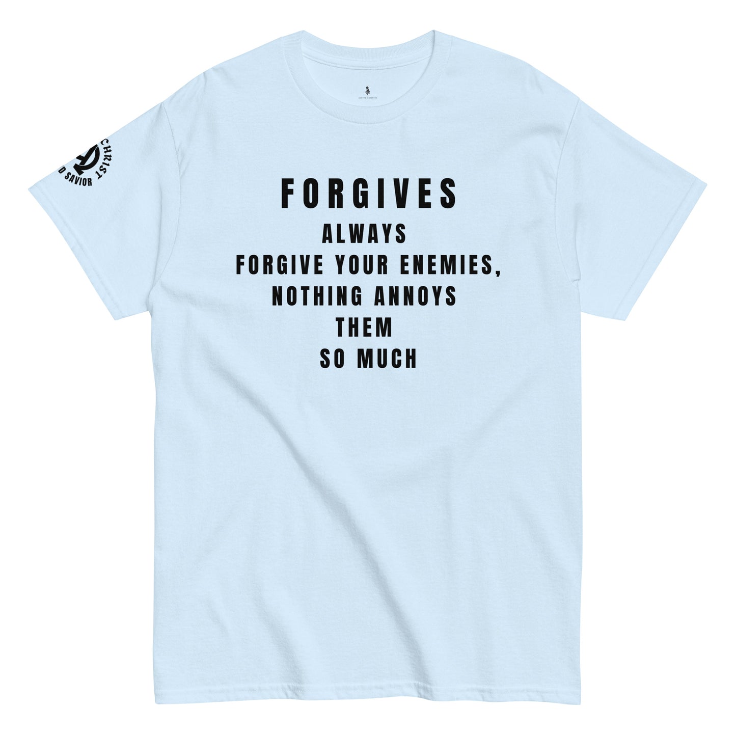 FORGIVES WITHOUT LIMITS TEE light blue front view 