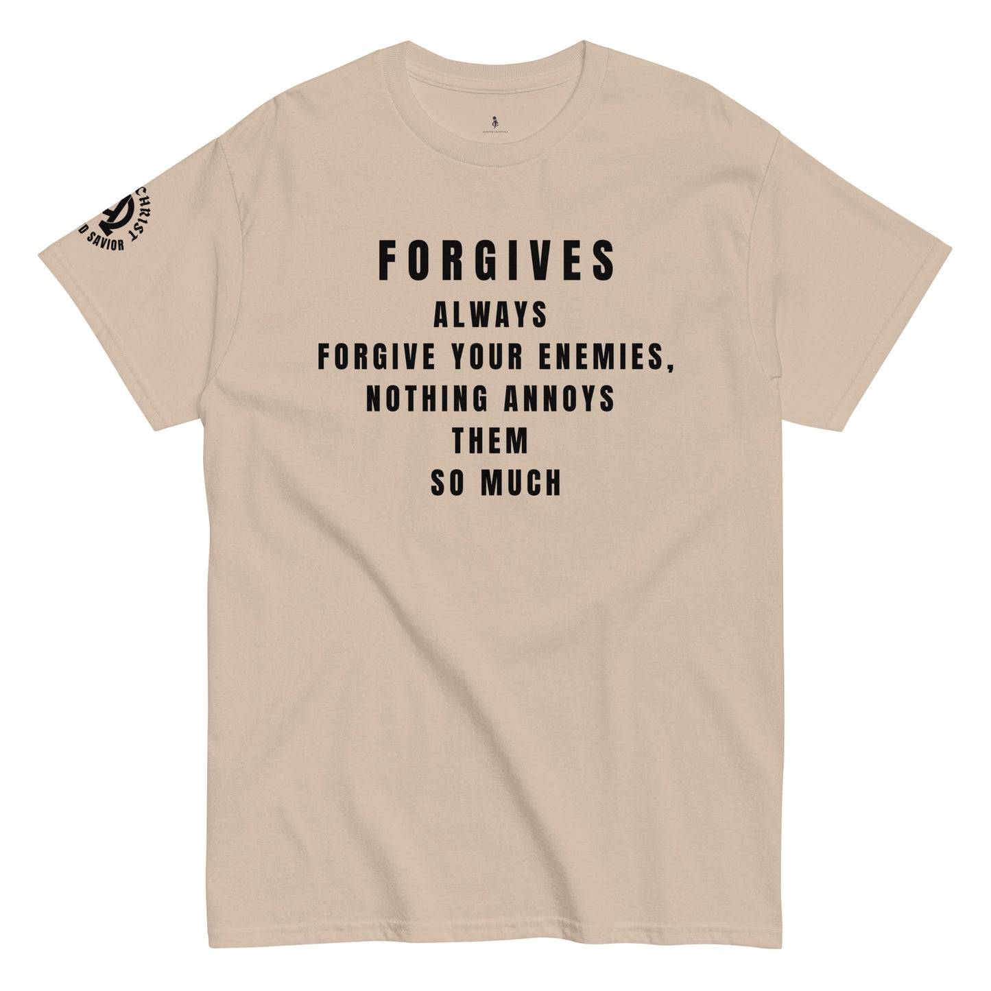 FORGIVES WITHOUT LIMITS TEE sand front view