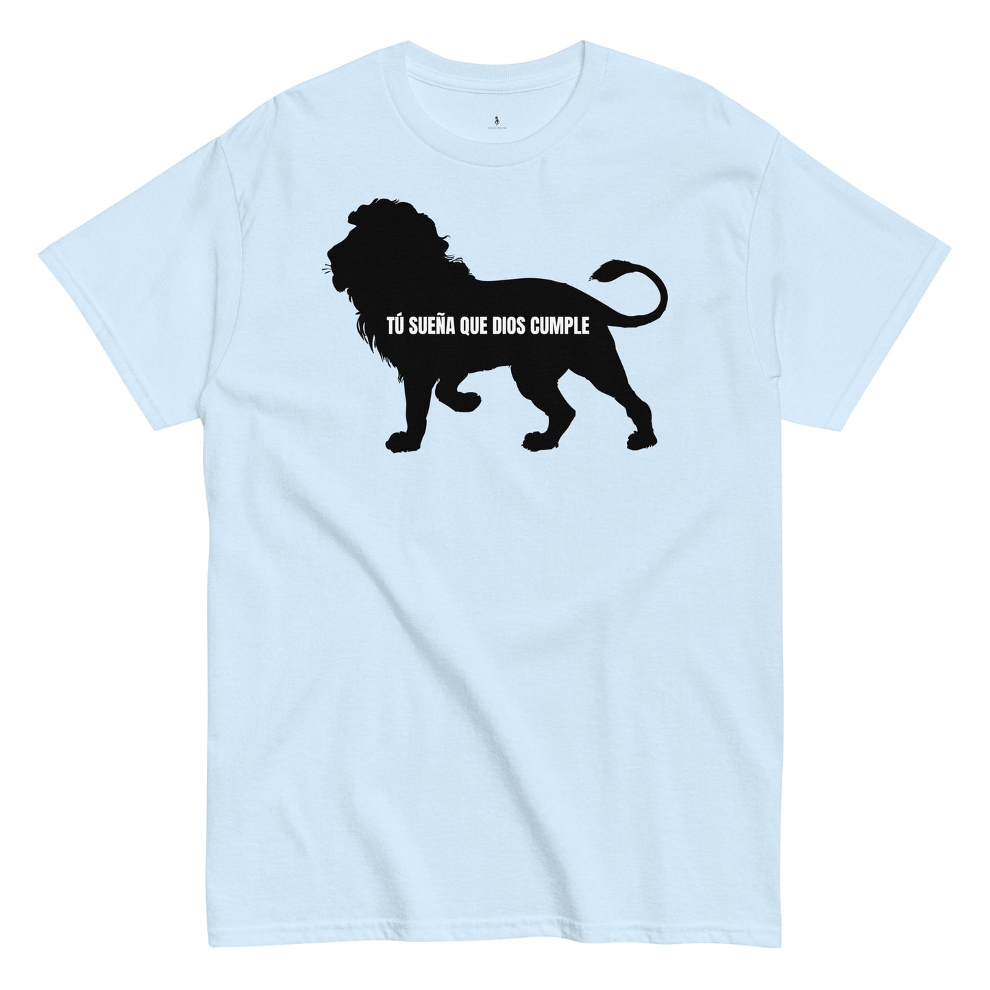 Faith Lion Tee – Tú Sueña Que Dios Cumple light blue front view