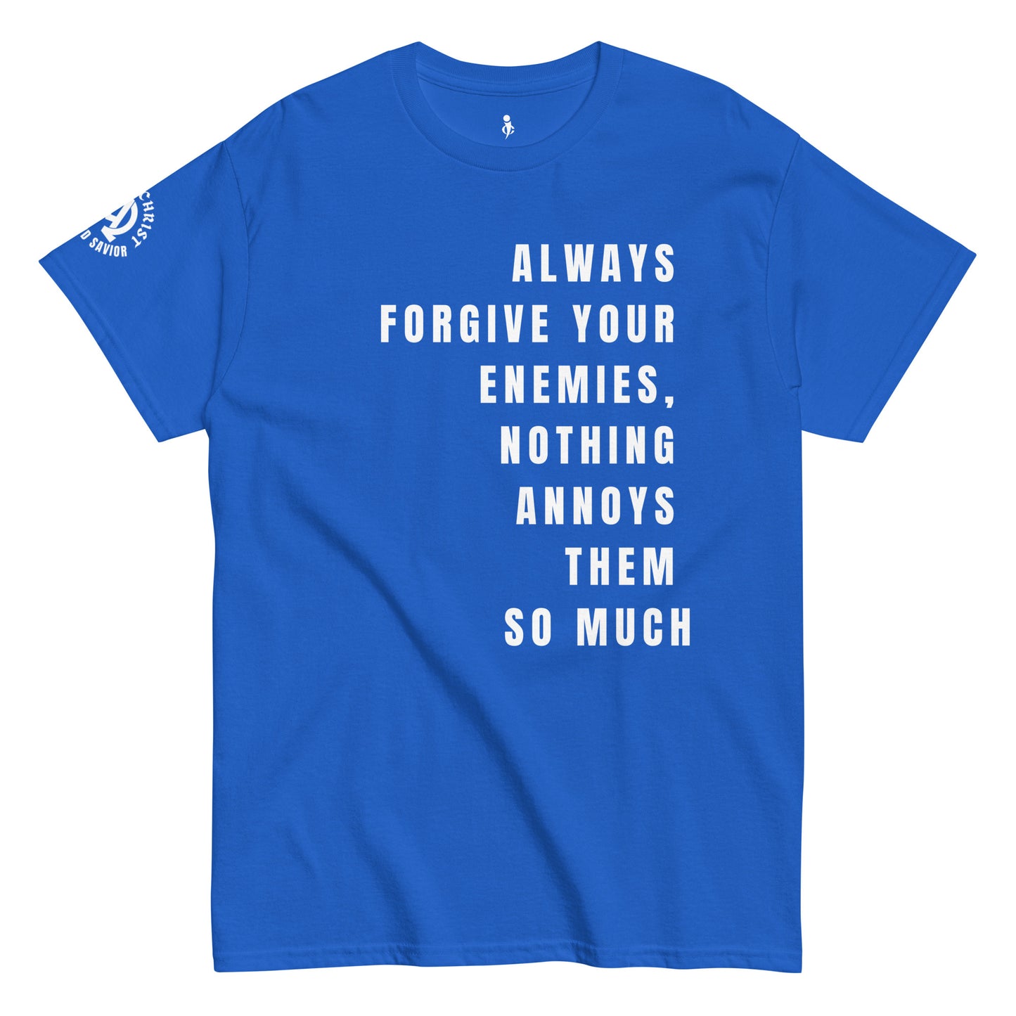 Forgiveness Tee royal front view 