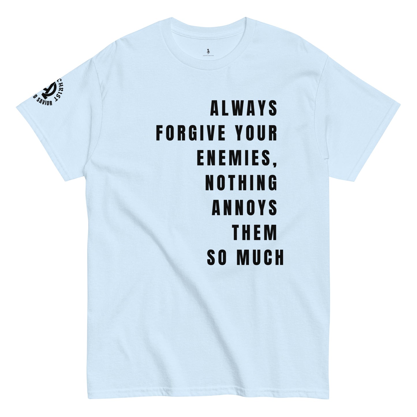 Forgiveness Tee light blue front view 