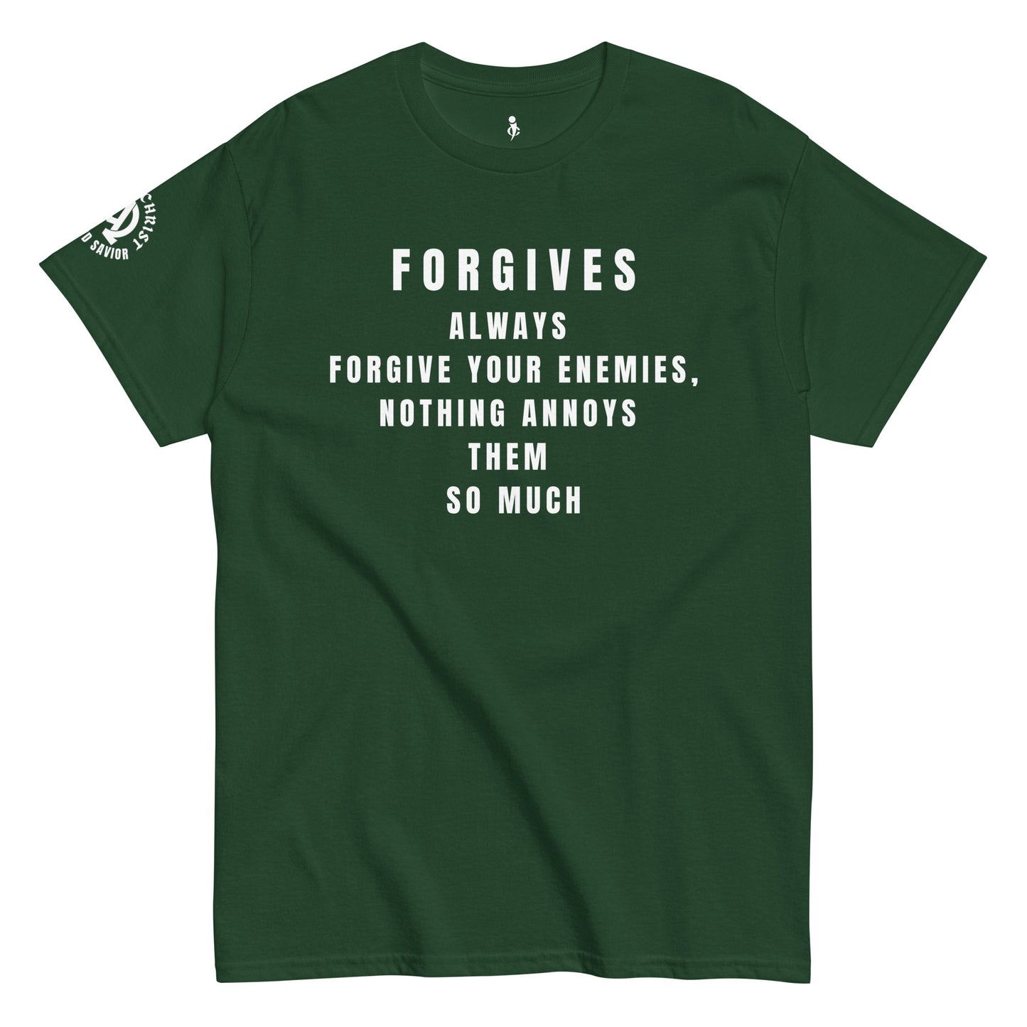 Forgives – Strength in Grace Tee forest green front view 