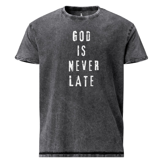 GOD IS NEVER LATE TEE front view