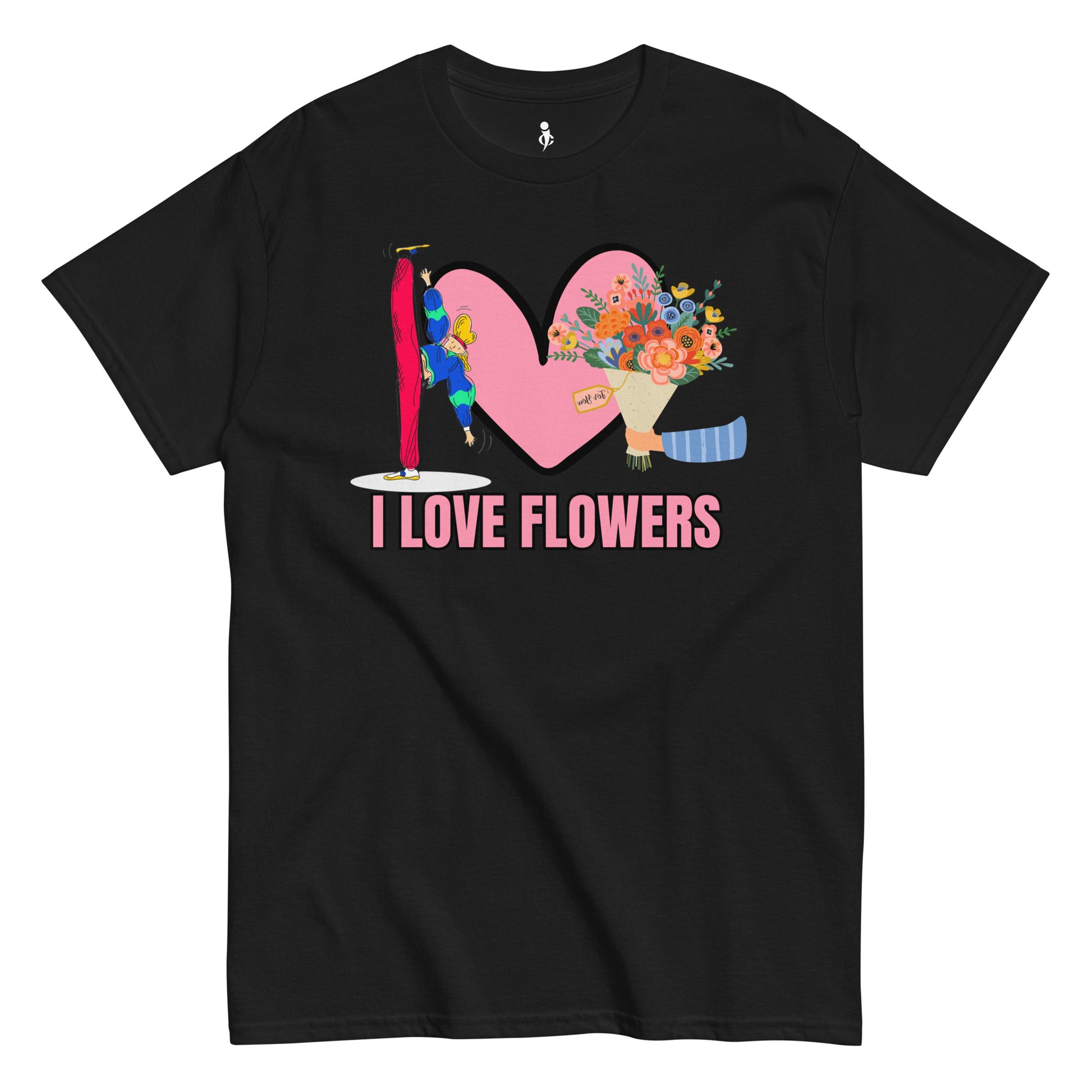 I Love Flowers Tee front view black