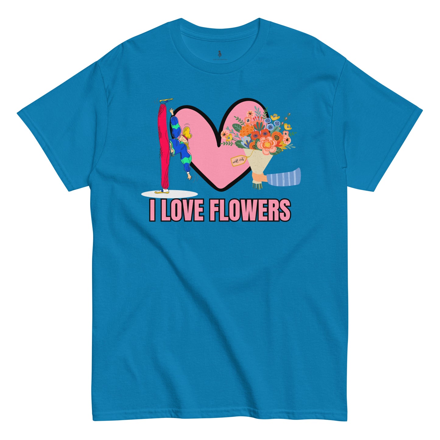 I Love Flowers Tee front view sapphire