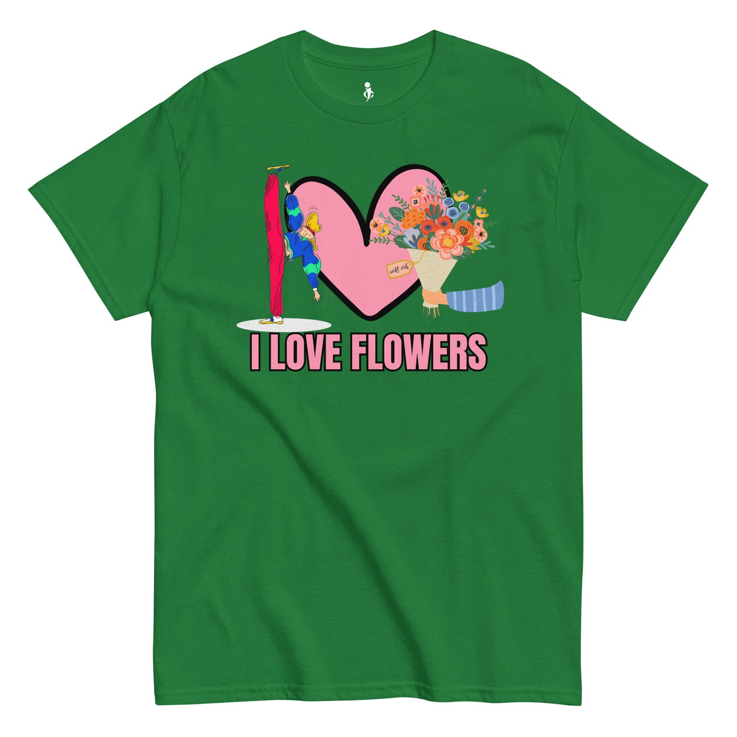 I Love Flowers Tee front view turf green