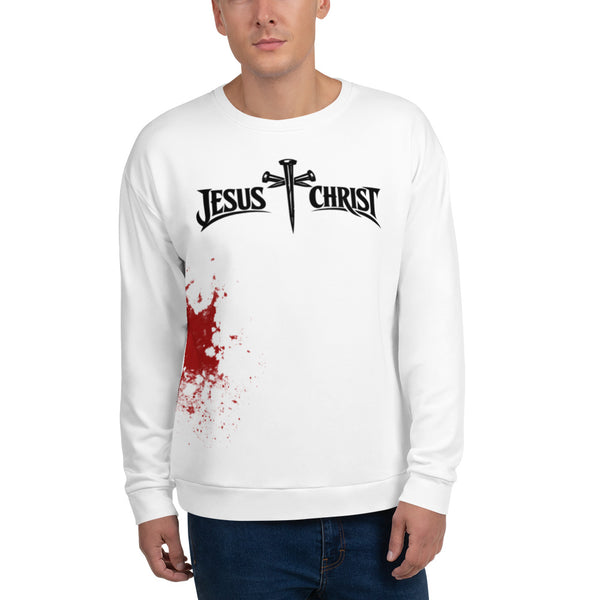 Jesus Christ Three Nails Cross Sweatshirt white front view 