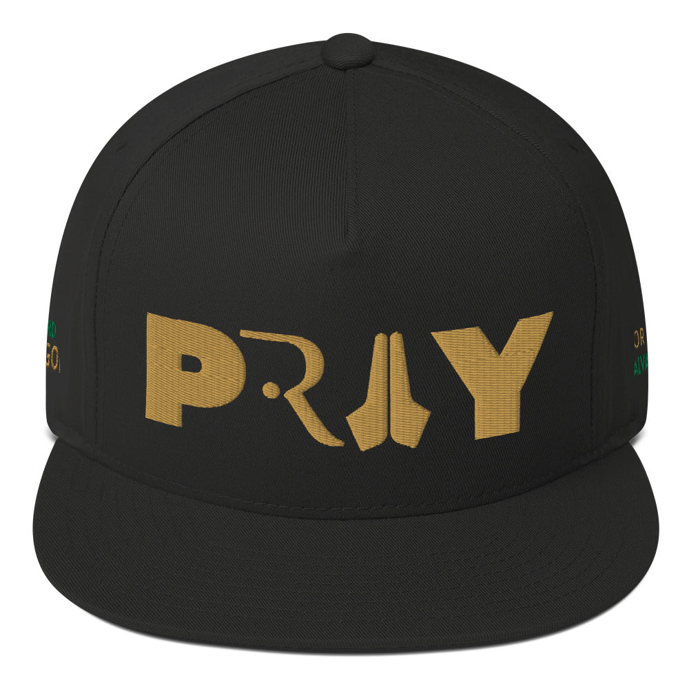 PRAY GOLDEN HAT black front view 