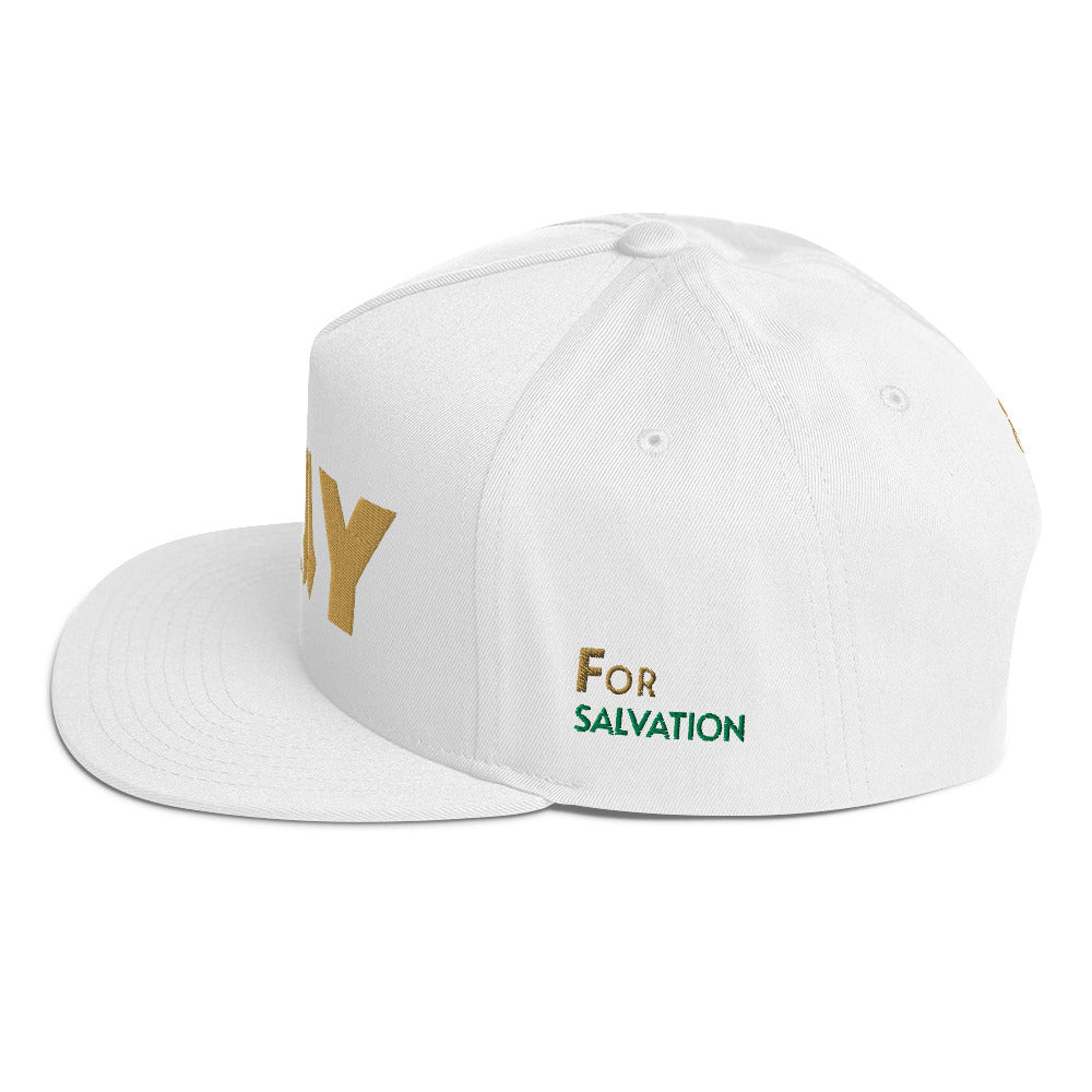 PRAY GOLDEN HAT left side view white 