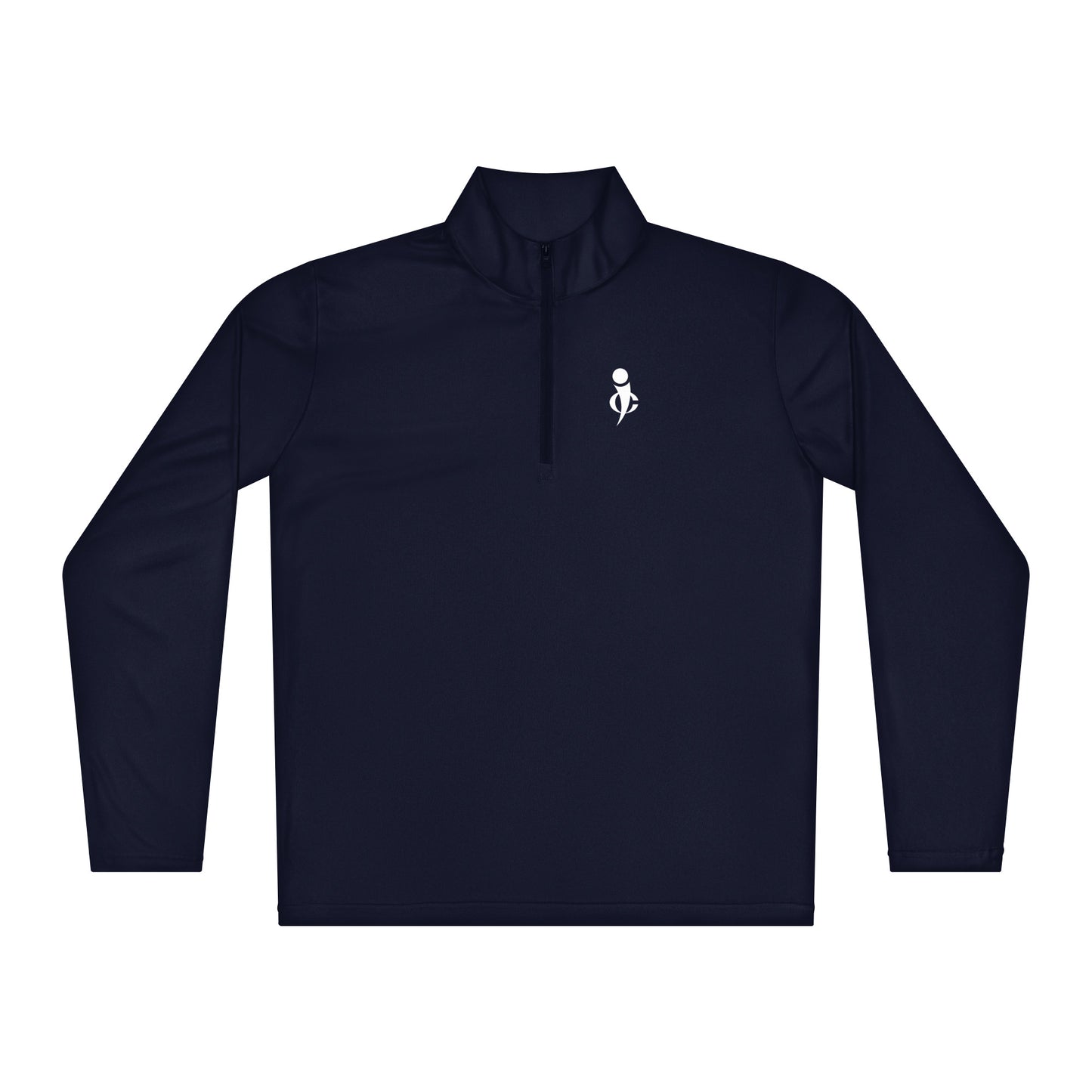 Private ≠ Public statement pullover front back - navy bold graphic quarter zip