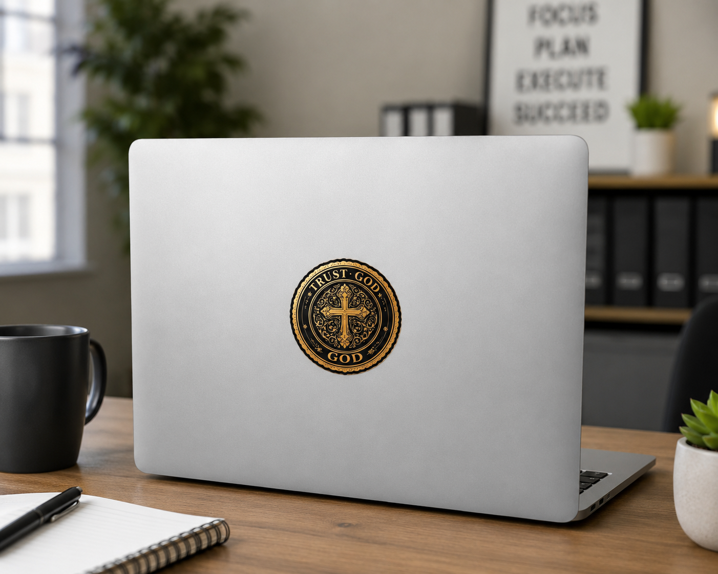 Sticker Trust God laptop view 