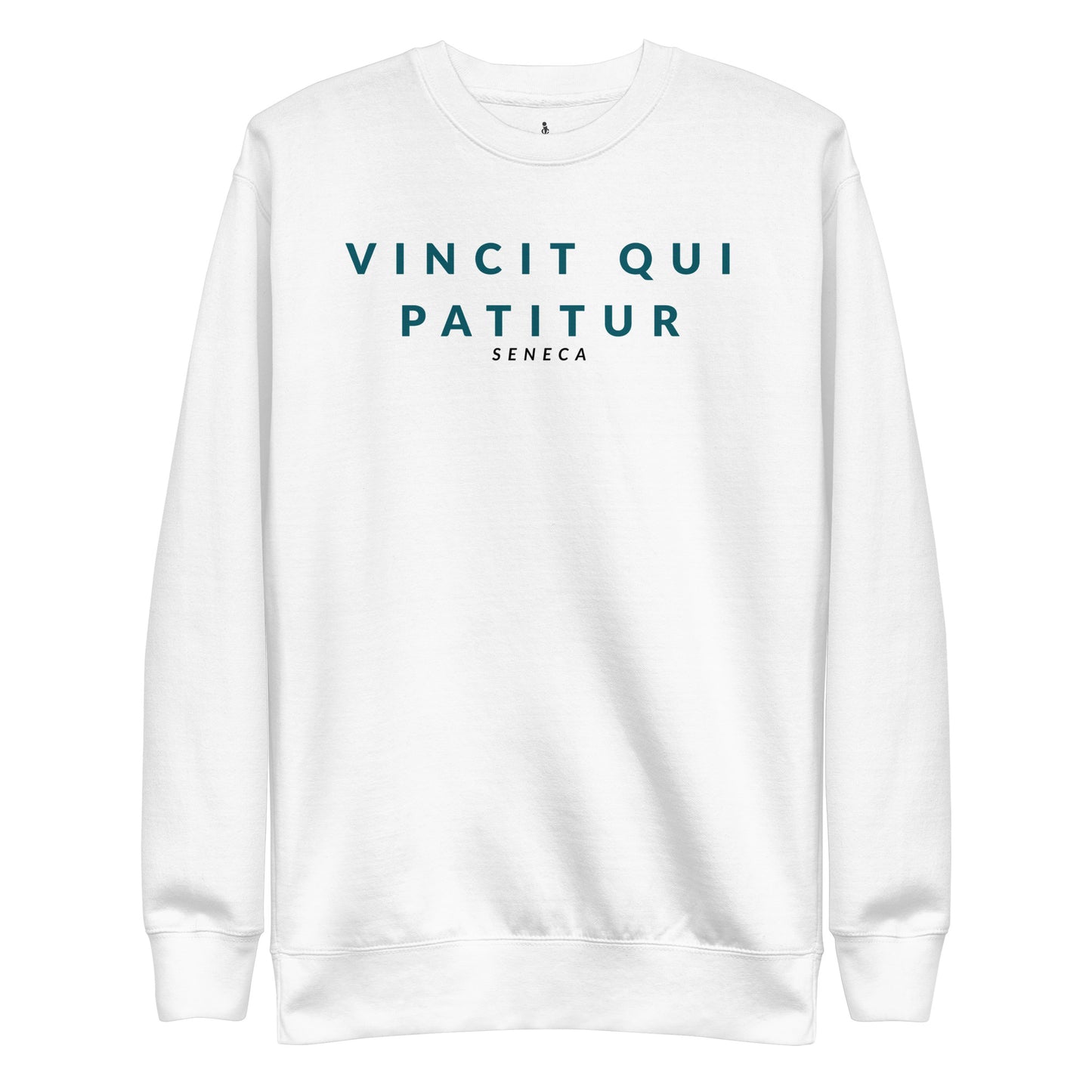 Vincit Qui Patitur Stoic sweater white Seneca quote front view