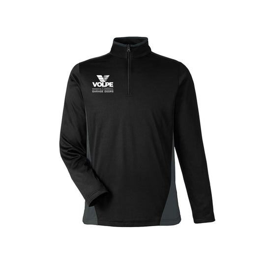 A black long-sleeve quarter-zip athletic pullover with a white VOLPE logo on the left chest, displayed on a clean white background.