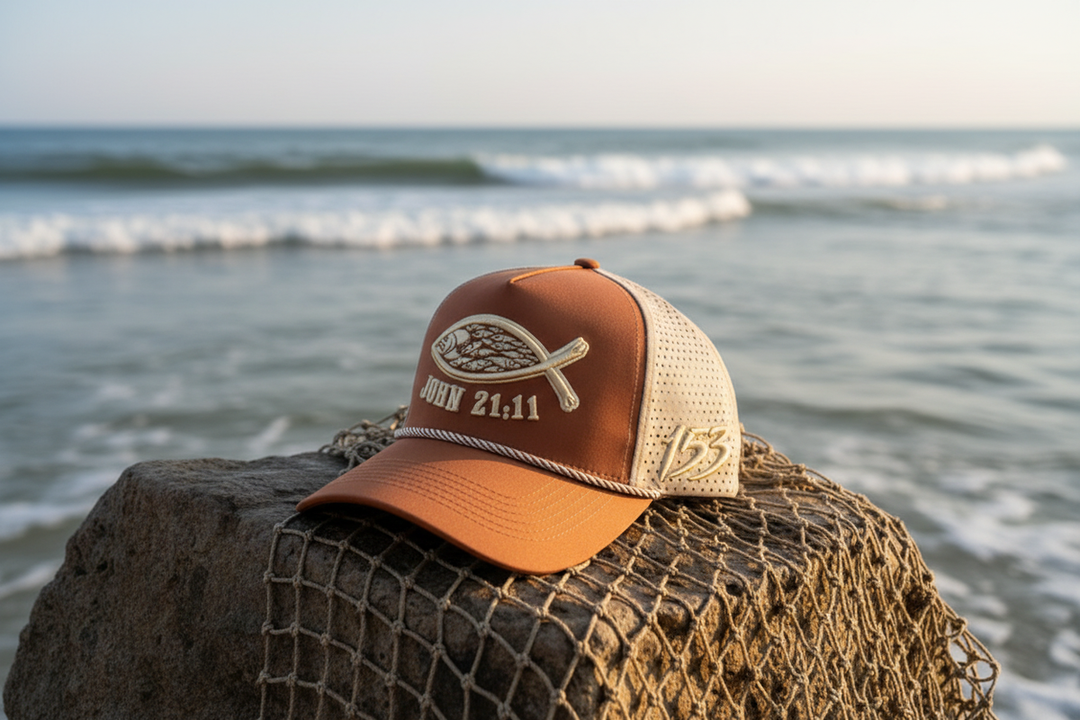 John 21:11 Hat - Sea & Rock Scene