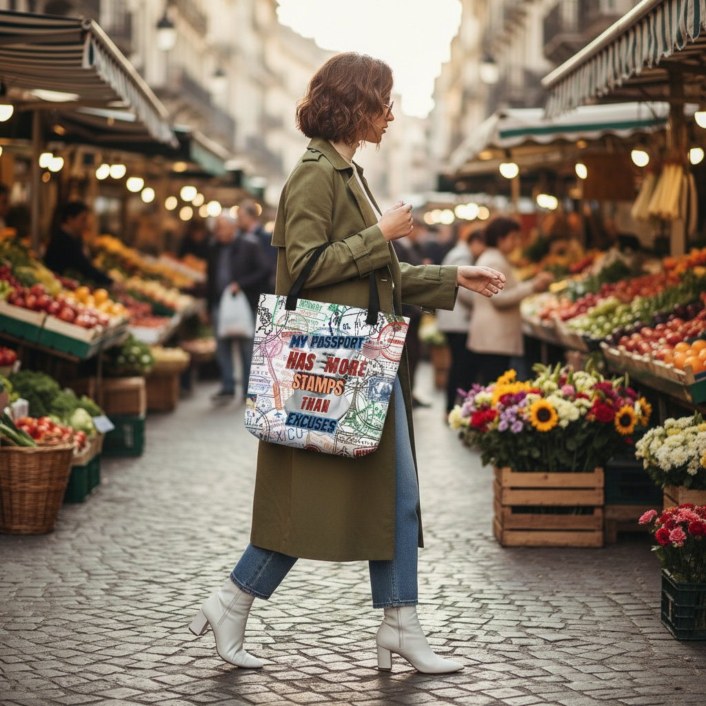 Tote bag side view at street market